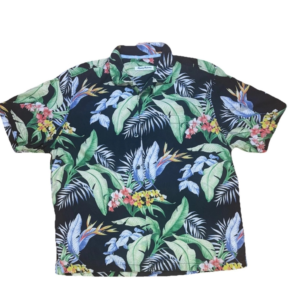Tommy Bahama Black Floral Hawaiian Shirt